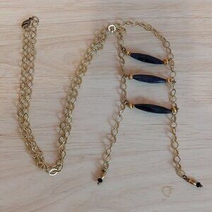 Black Glittery Beads Ladder Style Gold Tone Necklace